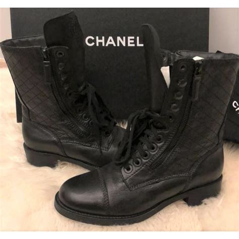 thigh high chanel boots|Chanel black combat boots.